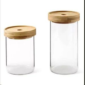 Crofton Glass Canister Set of 2 with Bamboo Lids-Never Used